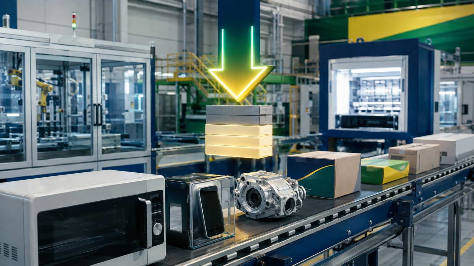 Linha de produção industrial com produtos embalados: redução do IPI