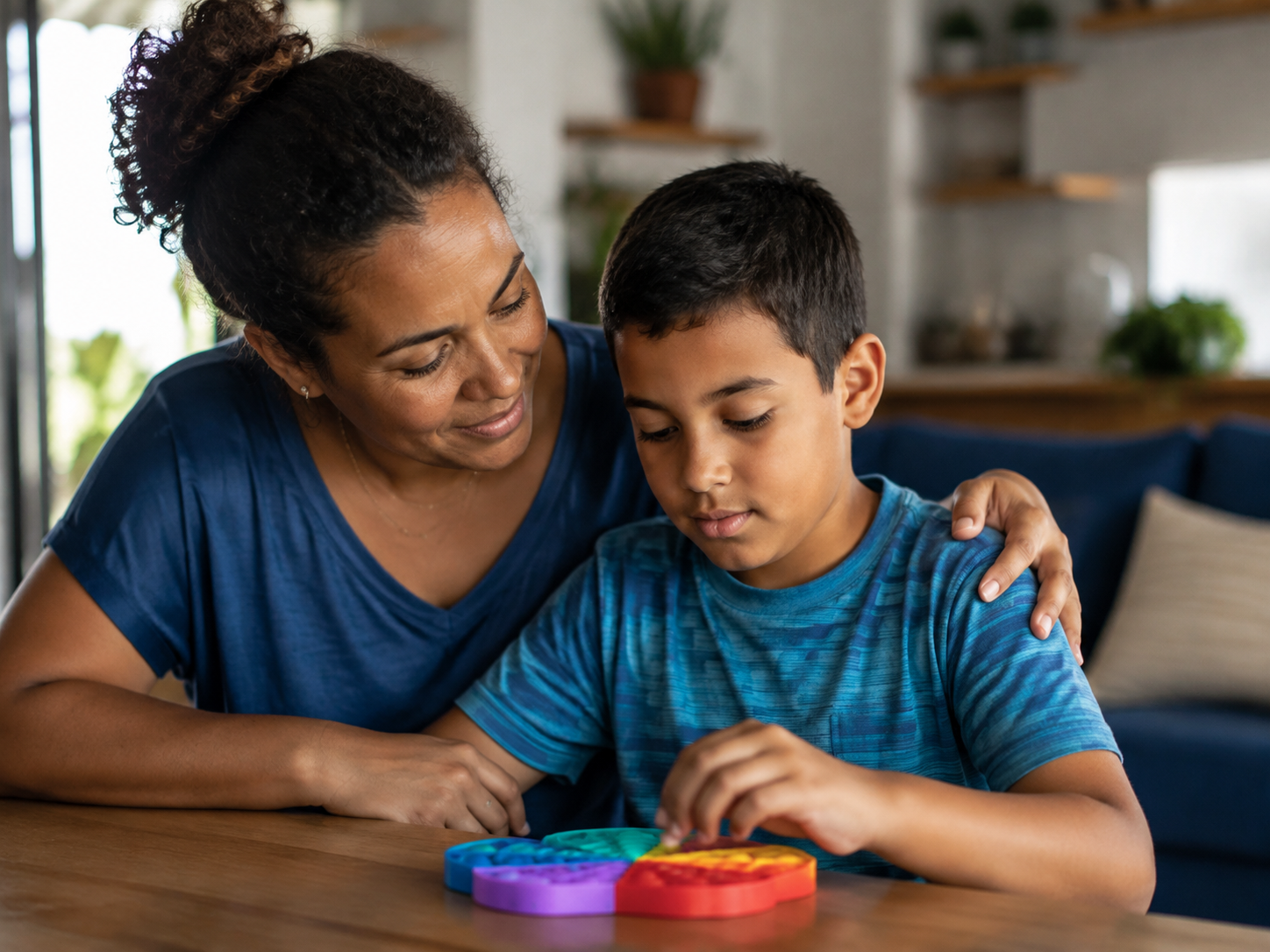 Mãe orientando o filho com TEA sobre o BPC para autista